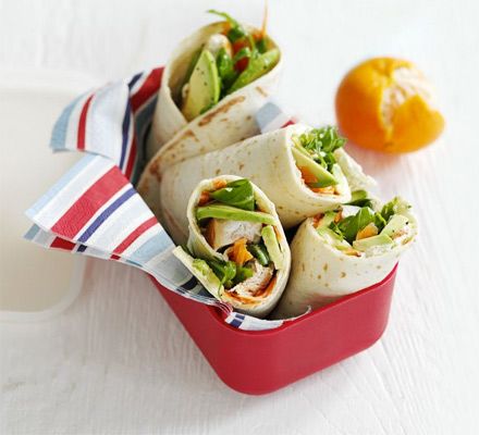 "Chicken & avocado wraps – a nutritious and easy lunch box idea for kids."