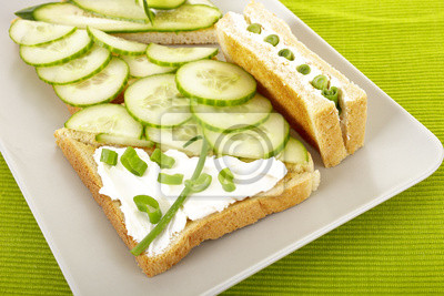 "Cucumber & cream cheese sandwiches – a simple and healthy lunch box option for kids."
